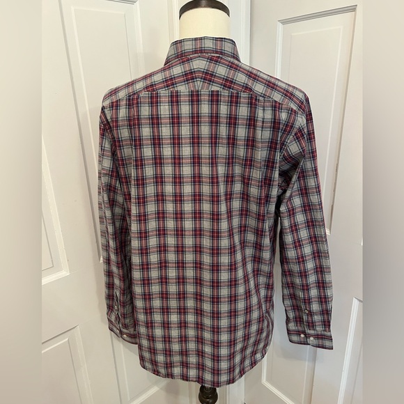 J. McLaughlin Men's XL Trim Fit Red Navy Gray Plaid Button Down Shirt Long Slv - Picture 6 of 10